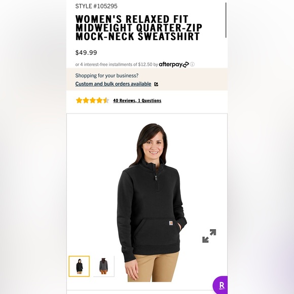 Carhartt Women's Relaxed Fit Midweight 1/4
Zip Sweatshirt plum - Picture 5 of 5